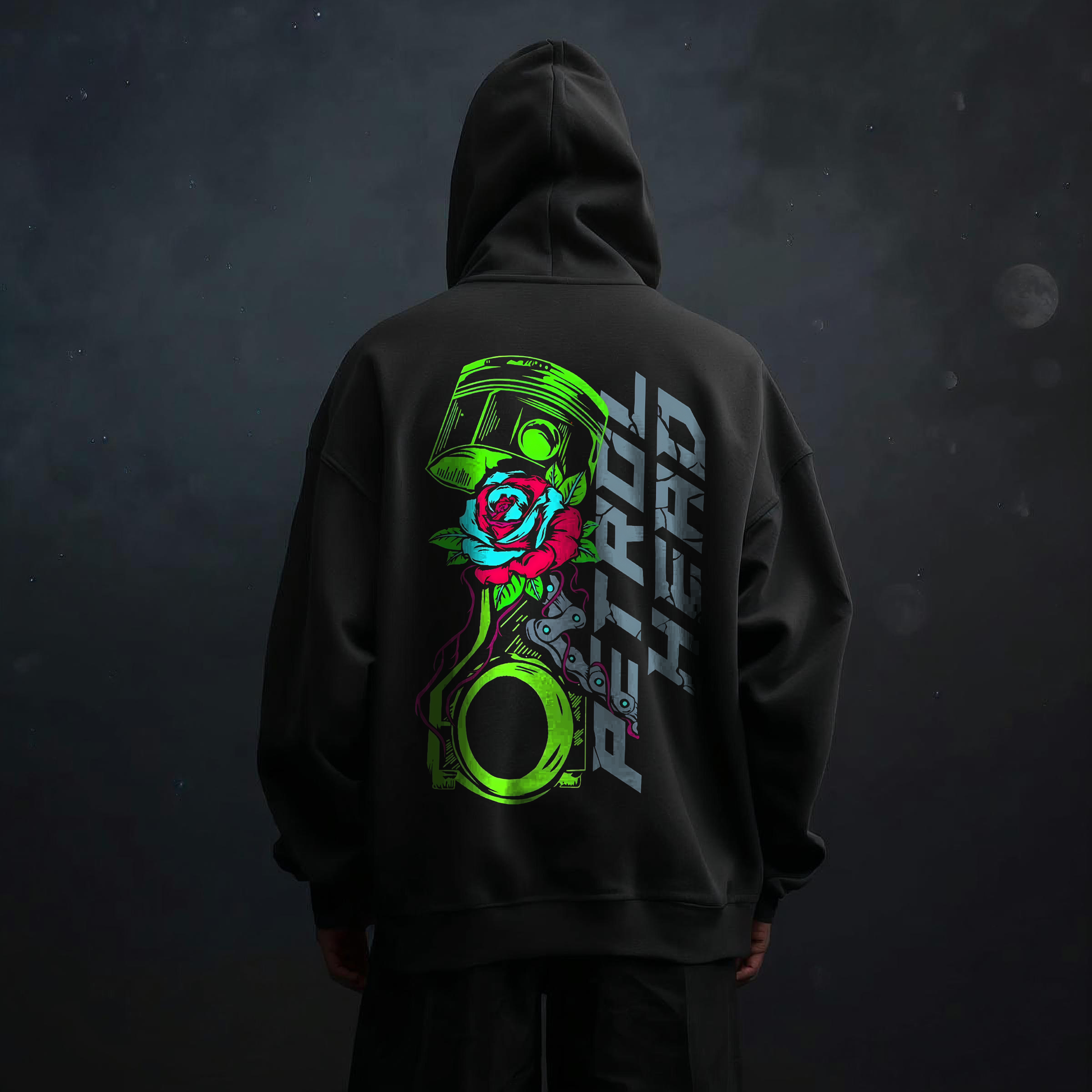 Piston Bloom Hoodie – Midnight Black